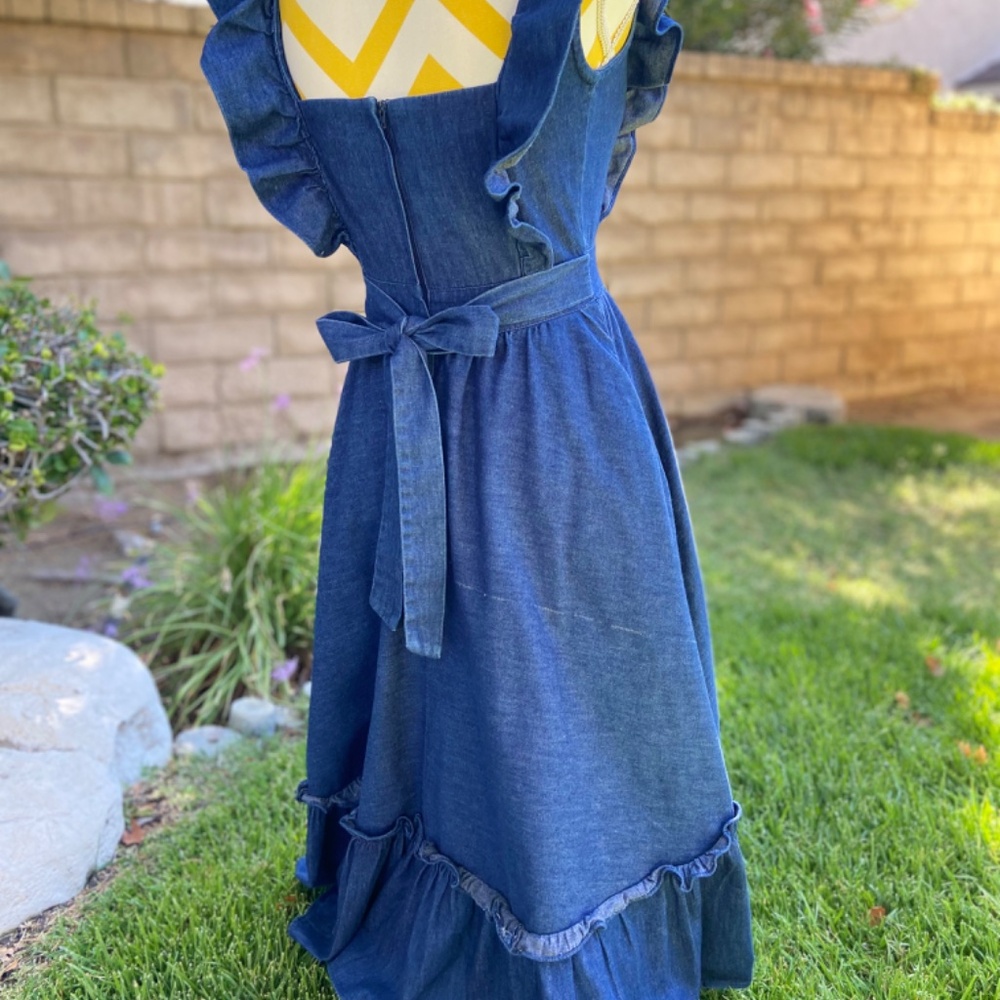 Vintage Gunne Sax ruffle prairie denim dress - Picture 6 of 16